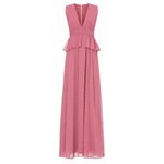 LDT Maxi Gown Women's 4 Pink Rose Peplum Waist Sleeveless Plunging V Photo 12