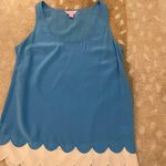 Lilly Pulitzer blue white scallop hem 100% silk tank top women’s size XS Photo 2