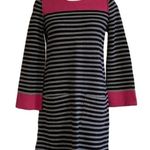 Eliza J  Dress Black Gray Pink Striped Pockets Knit Sweater Shift Dress Small Photo 2