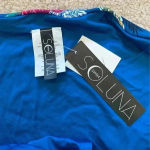 New with tags dark blue floral Soluna Women's Shirred Bikini Bottoms Size M Photo 3