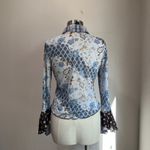 Bisou Bisou Y2K Paisley Blue Mixed Media Ruffled Hippie Vintage Button Down Blouse Sz L Photo 2