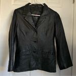 Vintage black leather blazer jacket 90s y2k biker 2000s Photo 0
