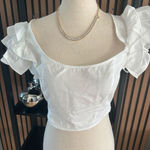 ZARA Poplin Puff Sleeve Button Crop Top white size medium Photo 0