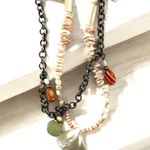 NEW Marjorie Baer Two Boho Beaded Stone and Shell Handmade Necklaces Silver Photo 1