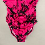 Aqua Green Swimsuit Floral Pink Black Size Small One Piece V-Neck Bathing Suit Photo 3