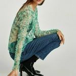 ZARA Floral Sheer Top Long Sleeve Ruched Retro Photo 1
