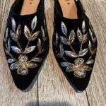ZARA Trafaluc Black Gold Velvet Floral Embroidered Mules size 11.5 NWT Photo 3