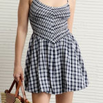 American Eagle  Gingham Plaid Blue White Bella Mini Bubble Dress Small NWT Photo 0