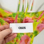 ASOS Design Floral Halter Neck Ruched Crop Top Neon Yellow Pink Green Size 6 Photo 6