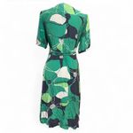 Banana Republic  100% Silk Wrap Dress Green Navy Botanical Print Women Size 10 Photo 2