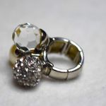 Source Unknown Trendy Rhinestone Faux Pearl Silver Tone Stretch OSFA Glam Party Ring Photo 2