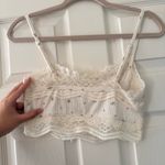 Coquette Dainty Cream Lace Trim Mini Floral Rosette Bow Cami Tank White Photo 5