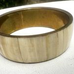 Brass mother of pearl vintage bangle bracelet Photo 3