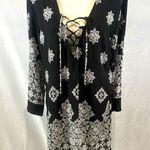 J Valdi black and white boho deep lace up vneck tunic top size XL Photo 0