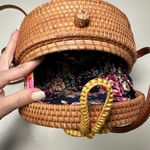 Rattan Round Canteen Crossbody Boho Handbag Purse Brown Photo 3