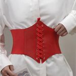 Court Style Wide Girdle‎ Red Fashion Elastic Faux Leather Skinny Elastic Belt Photo 7
