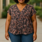 Halogen  Abstract Print V-Neck Pink Black Blouse XXL Photo 0