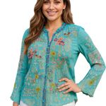 Johnny Was heavily embroidered “Albee” blouse in marine blue NWT Photo 2