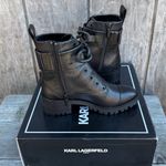 Karl Lagerfeld  PARIS Womens Black Rhinestone Chained Strap Almond Toe Boots 6.5 Photo 5