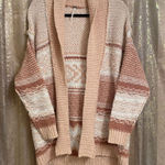 Free People  Cozy Cabin Chunky Knit Boho Ivory Peach Cardigan Sweater Oversized X Photo 0