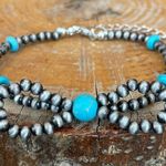 Navajo Style Pearl and Turquoise Bow Bracelet Silver Photo 0
