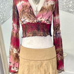 Early 2000's Red Pink Purple Tie Dye Whimsygoth Sheer Mesh Flare Sleeve Top S M Photo 0