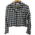 Abound  black white Tibetan Dobby Plaid Top‎ Size Large NEW Photo 0