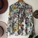 H&M Plumeti Blouse Beige Floral Women’s SIZE 8 chiffon fairy garden summer Photo 1