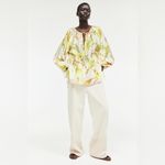 H&M Tropical Floral Drawstring Blouse NWT Size M Photo 1