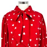 Unique Vintage Gwen Red White Heart Print Blouse Puff Sleeve Size Large Photo 1