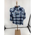 Jachs Girlfriend Bea Plaid Flannel Shirt Blue pearl snaps rollup cuff Women’s M Photo 9
