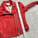 IRO Luiga Cropped Moto Jacket Women 36 Red Silver Double Zip Button Long Sleeve Photo 10