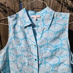 Coral Bay Linen Sleeveless Button Front Shirt Turquoise & White M Blue Size M Photo 2