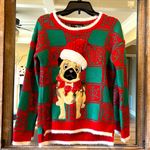 Christmas Sweater Puppy Dog Santa Hat Red Green Womens Medium 33 Degrees Comfy Photo 6