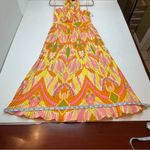 Milk & Honey Brightly Colored Geometric Pattern Pleated Halter Dress Small NEW Yellow Photo 9