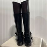 Michael Kors Michael‎ Kors Black Brown Logo Harness Rain Riding Boots Size 7M Rubber Tall MK Photo 4
