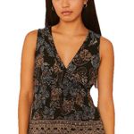 Y2K Cotton Babydoll Top XS V Neck Paisley Floral Black Photo 0
