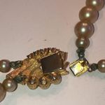 Vintage Pale Pink Faux Pearl Gold Tone Rhinestone Clasp Double Strand Necklace Photo 5