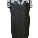 Vintage Beaded Dress Black Silk Party Cocktail‎ Dress Open Back M Size M Photo 0