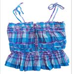 Free People NWT  Henrietta Tube Top plaid Printed Button Smocked Ruffle Crop XS Photo 2