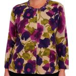 Kenar Purple & Olive Floral Print Cardigan Sweater Size Medium Photo 0