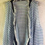 Randi & Will Long Open Cardigan Blue & White Stripe Women's One Size Sleeveless Photo 2