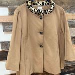 Chico's  Jacket Tan Brown Faux Fur Collar Buttons 3/4 Sleeves Sz 2 or large Photo 0