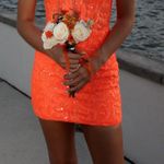 Ava Presley Neon Orange Homecoming Dress With Corset Top Photo 4