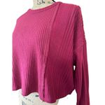 Wild Fable  Shirt Womens Medium Berry Red Long Sleeve Waffle Ribbed Cropped Shirt Photo 1