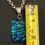 Sterling Silver Rolo Necklace and Blue Green Dichoic Glass 925 Pendant 24” Photo 13