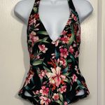 Carmen Marc Valvo  Garden Party Black Floral Halter Swimsuit Size 10 EUC #1823 Photo 2