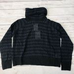 John + Jenn  Black Navy Blue Striped Turtleneck Sweater M Medium Eyelet Crochet Photo 1