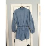 Mable Denim Romper Womens Small Collared Button Up Lantern Sleeve Blue Shorts Photo 5