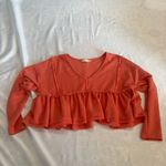 Altar'd State Coral Ruffle Waffle Knit Orange Marcy Thermal Blouse Small Photo 1